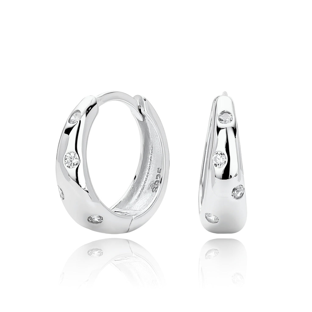 Damen Creolen mit geschwungenem Design und Zirkonbesatz Shop Nory