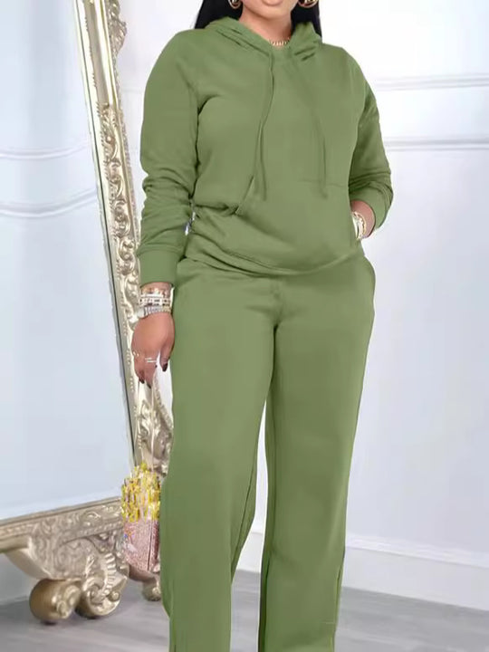 Damen nan Relax-Loungewear-Set mit weitem Highwaist-Palazzo-Jogger, Kapuzenpullover mit Kängurutasche und seitlichem Saumschlitz Shop Nory