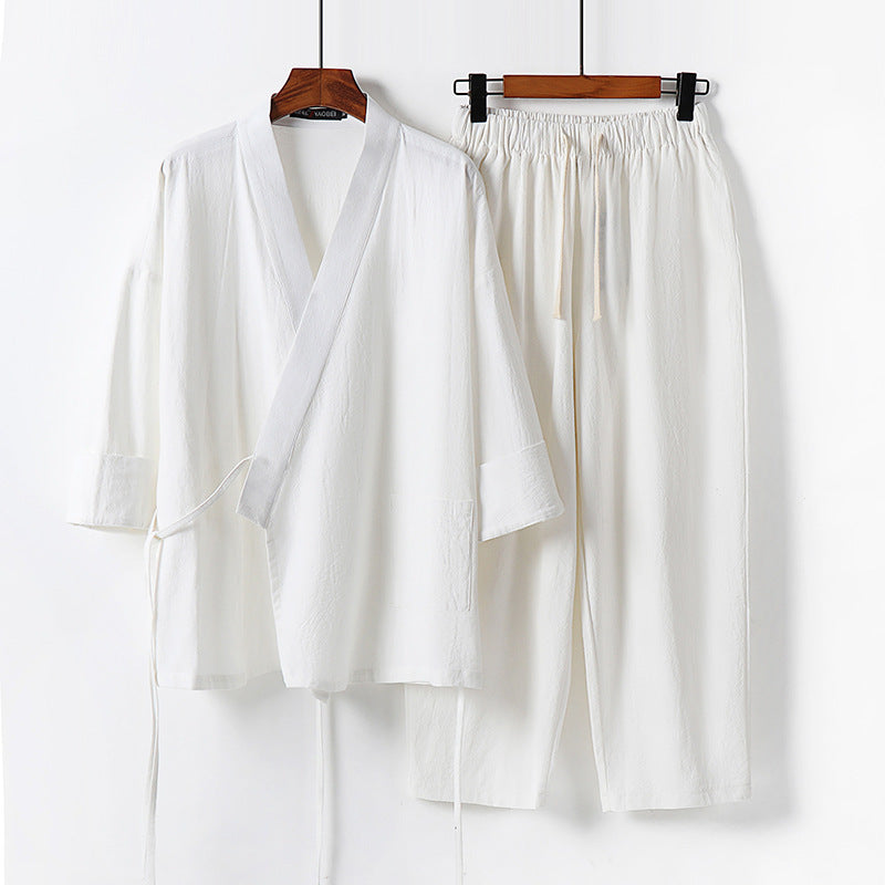 Unisex Leichtes Kimono-Lounge-Set aus weichfallendem Baumwoll-Mix mit Tunnelzughose Shop Nory