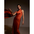 Damen elegantes Maxikleid mit asymmetrischem Oberteil und fließendem Schnitt Shopnory