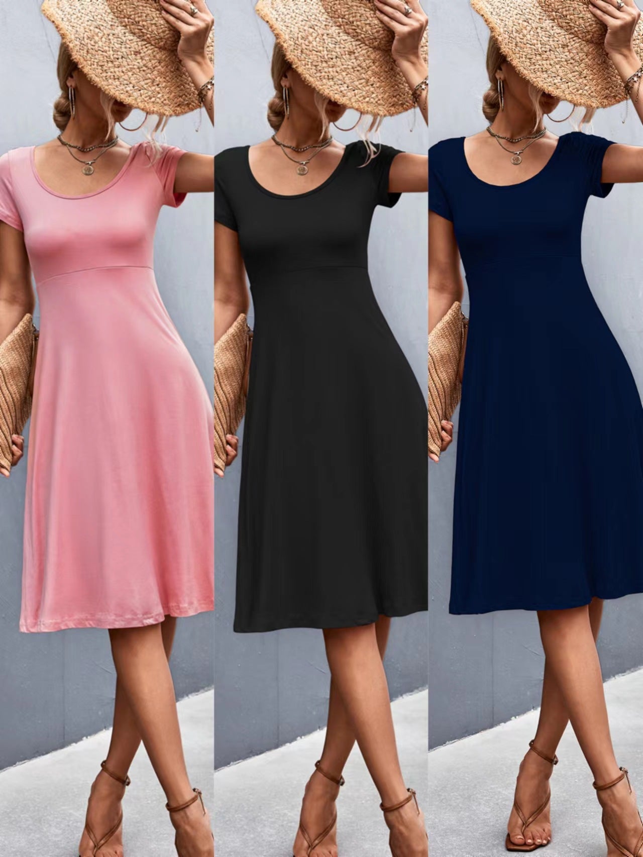 Damen A-Linien Freizeitkleid aus leichtem, atmungsaktivem Material mit Rundhalsausschnitt Shopnory