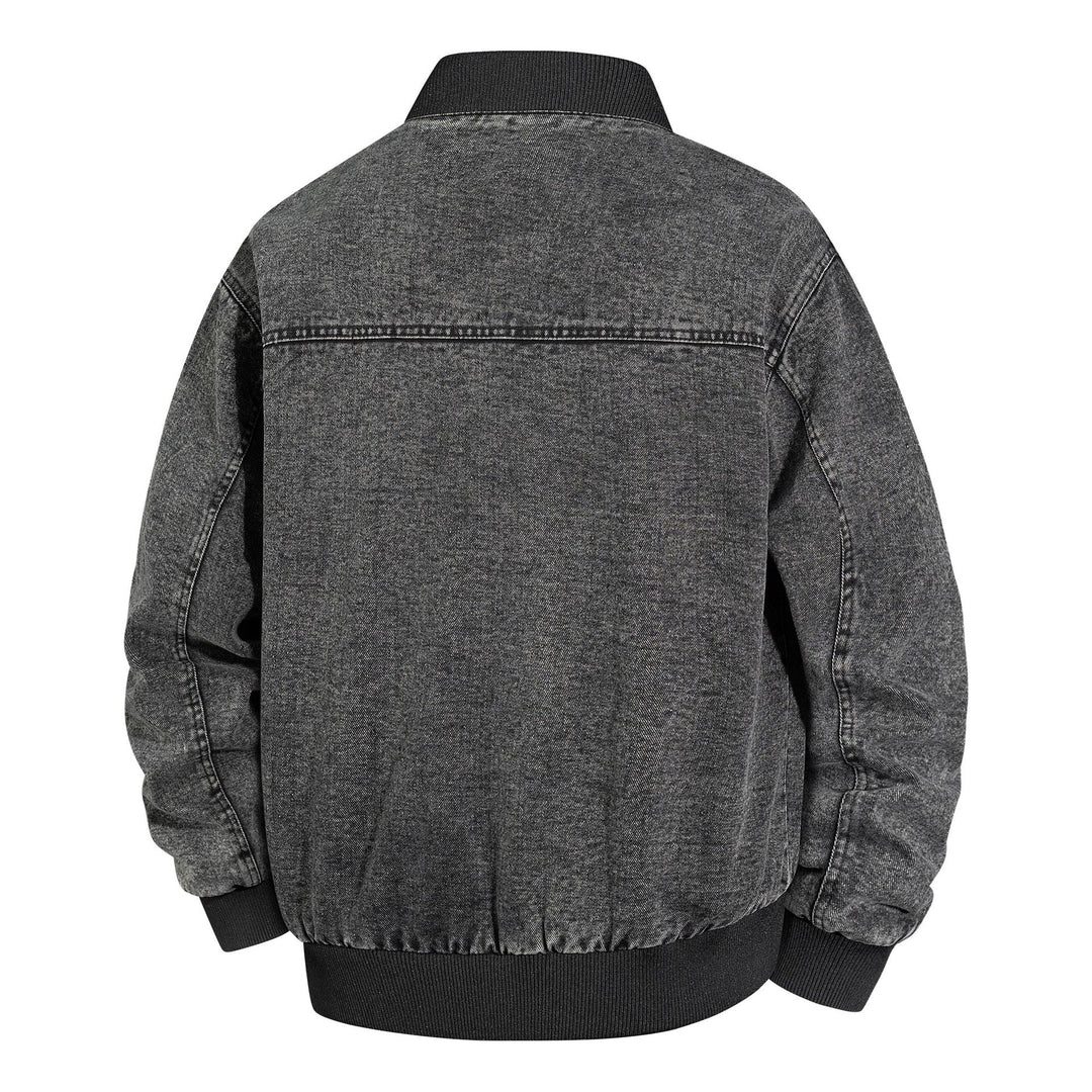 Herren Denim-Bomberjacke mit Rippkragen und Druckknopfverschluss Shop Nory