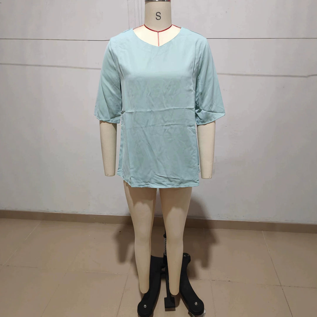 Damen Lässiger zweiteiliger Freizeitanzug mit lockerem Kurzarmtop und weiter Palazzohose Shop Nory