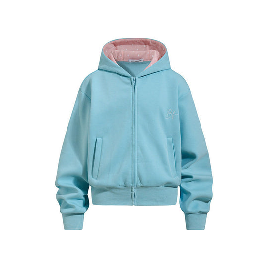 Damen Gekürzte Kapuzen-Sweatjacke mit Reißverschluss, gefütterter Kapuze und Rippbündchen Shop Nory