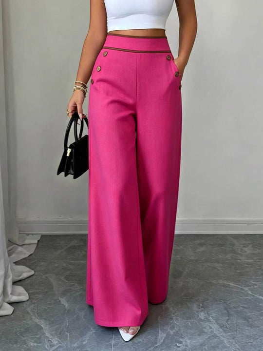 Damen Hochtaillierte Palazzo-Hose mit Zierknöpfen und weitem Bein Shop Nory