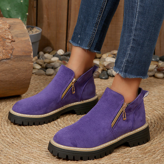 Damen Kurzschaft-Stiefelette aus Veloursoptik mit robust profilierter Sohle und seitlichem Reißverschluss Shop Nory