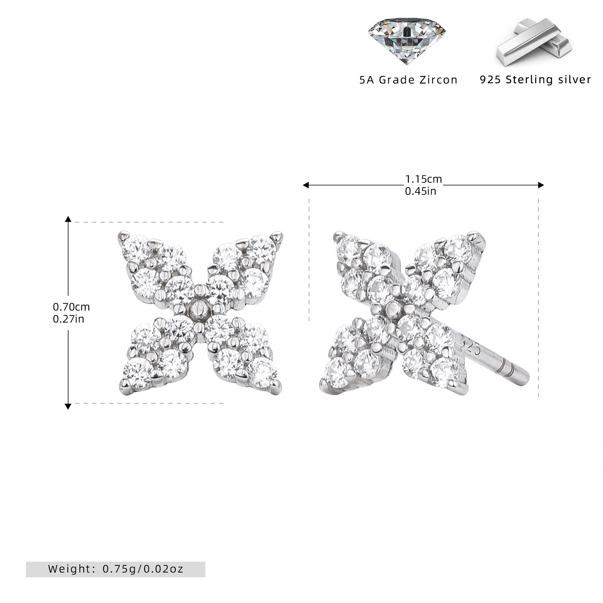 Damen Ohrstecker mit funkelnden Zirkonblüten aus 925 Sterling Silber Shop Nory