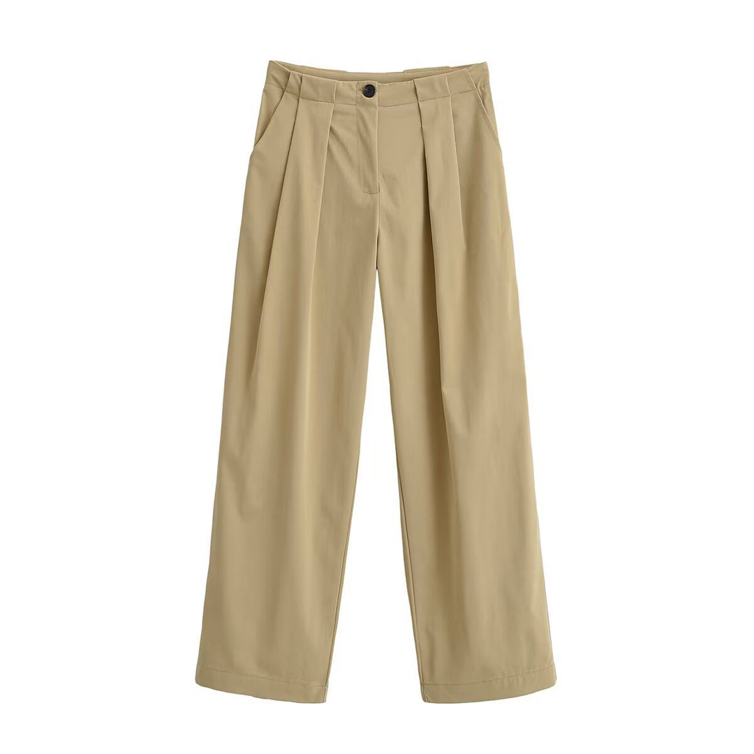 Damen Weite High Waist Hose mit Bundfalten, Bügelfalte und Eingrifftaschen Shop Nory