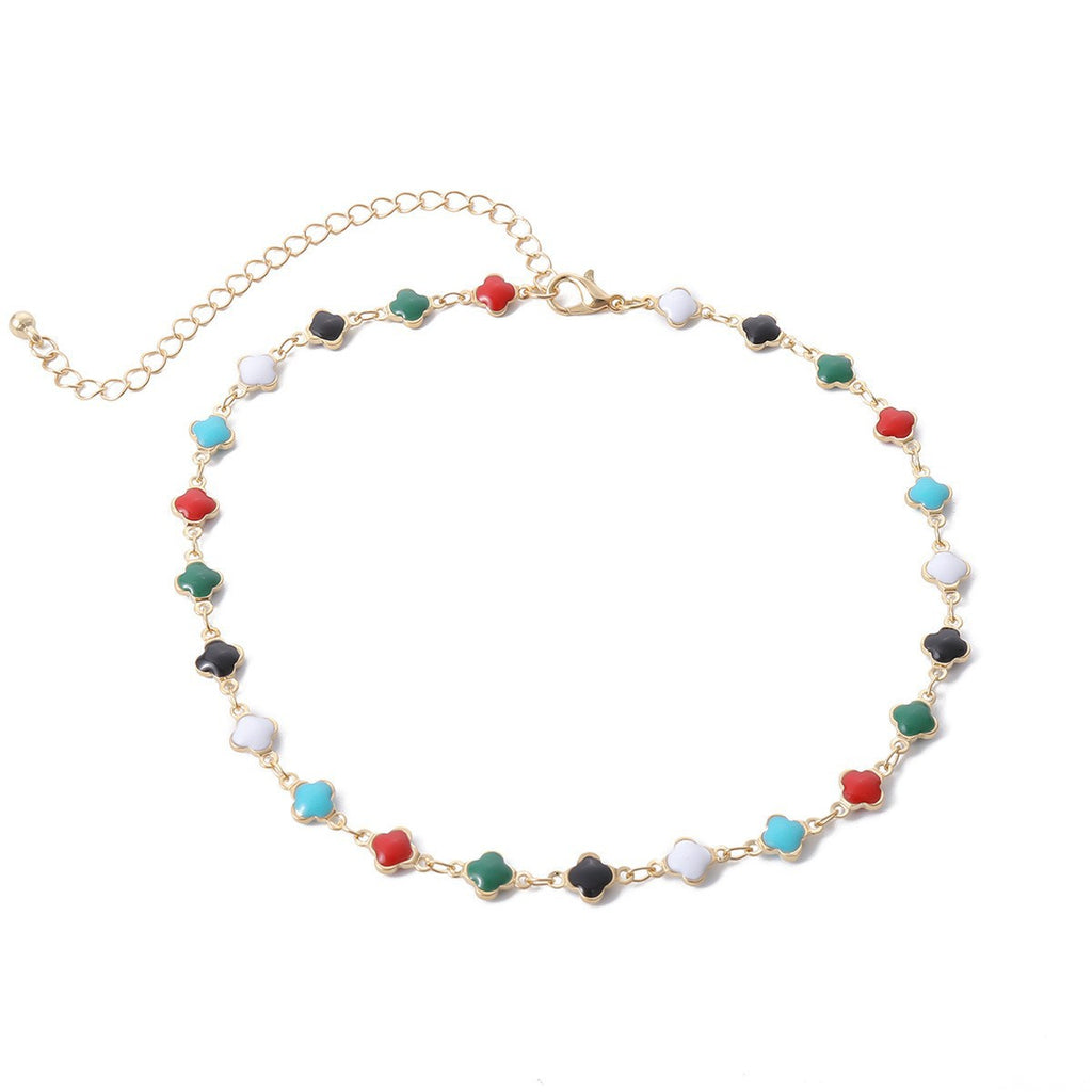 Damen Halskette mit bunten Stein-Akzenten und filigranem Gliederdesign Shop Nory
