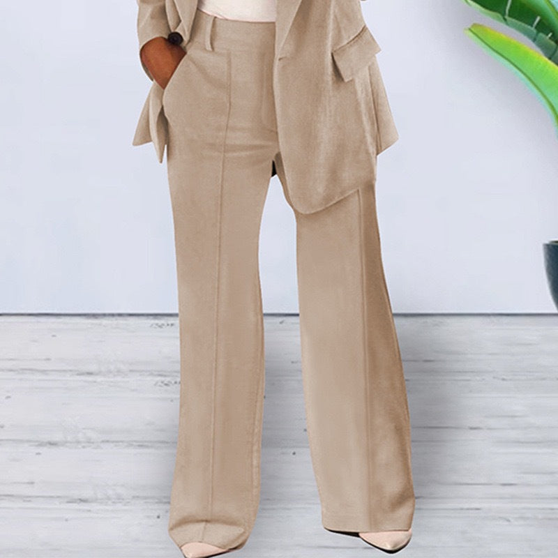 Damen elegantes und lockeres Blazerset mit weiten Hosen