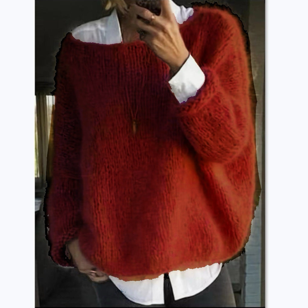 Damen Kuscheliger Oversized Pullover mit U-Boot-Ausschnitt