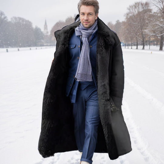 Herren Langer Relaxed-Fit Mantel mit Teddykragen und verdeckter Knopfleiste Shop Nory