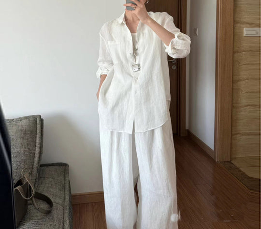 Damen Lässige langärmlige Leinenbluse Shop Nory