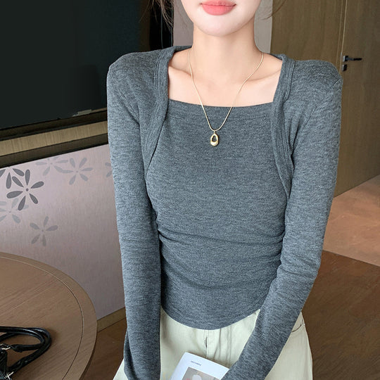 Damen Elegantes Langarmshirt mit Quadrat-Ausschnitt Shop Nory