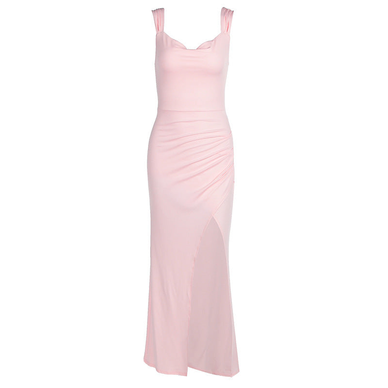 Damen Figurbetontes Maxi-Kleid mit elegantem Schlitz und Raffungen