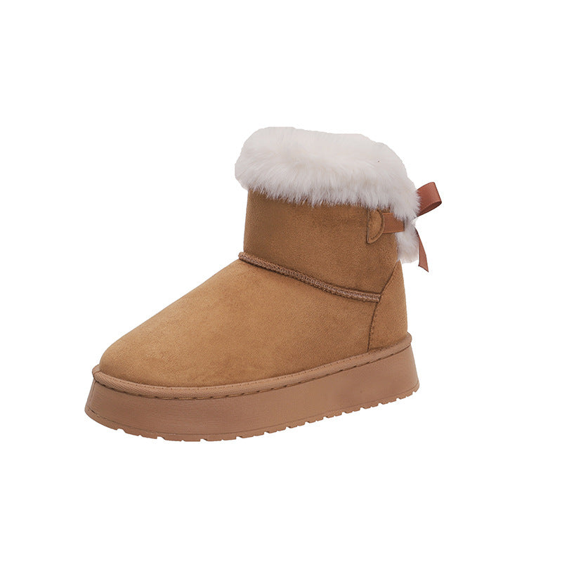 Damen Gefütterte Kurzstiefel mit Kunstfell-Bündchen, rutschfester Plateausohle und Schleifendetail Shop Nory
