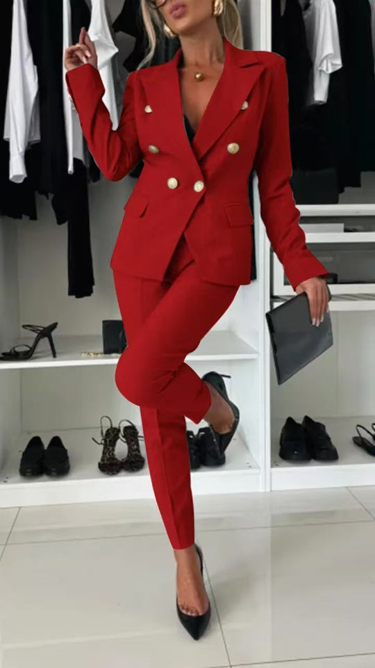 Damen Doppelreihiger taillierter Hosenanzug mit Slim-Hose Shop Nory