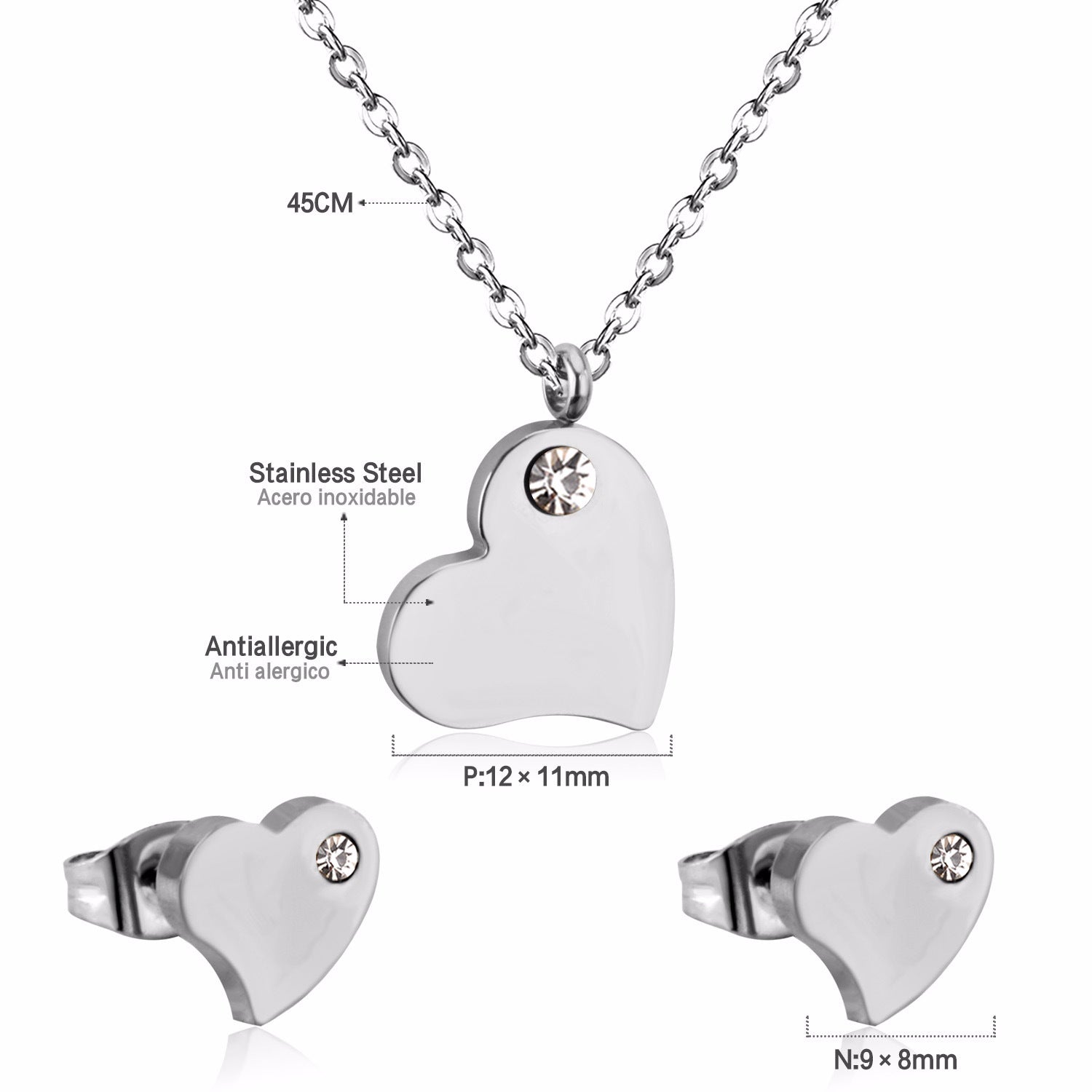 Damen Schmuckset mit Herzanhänger und Ohrringen aus hochwertigem Edelstahl Shop Nory