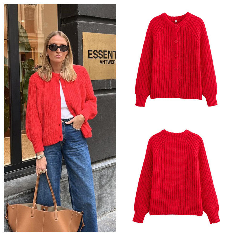 Damen Oversize Mohair-Effekt Strickjacke mit Rippenstruktur und Rundhalsausschnitt Shop Nory