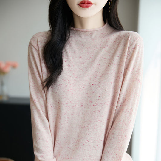 Damen Minimalistischer Nep-Strick-Longsleeve mit kurzem Stehkragen Shop Nory