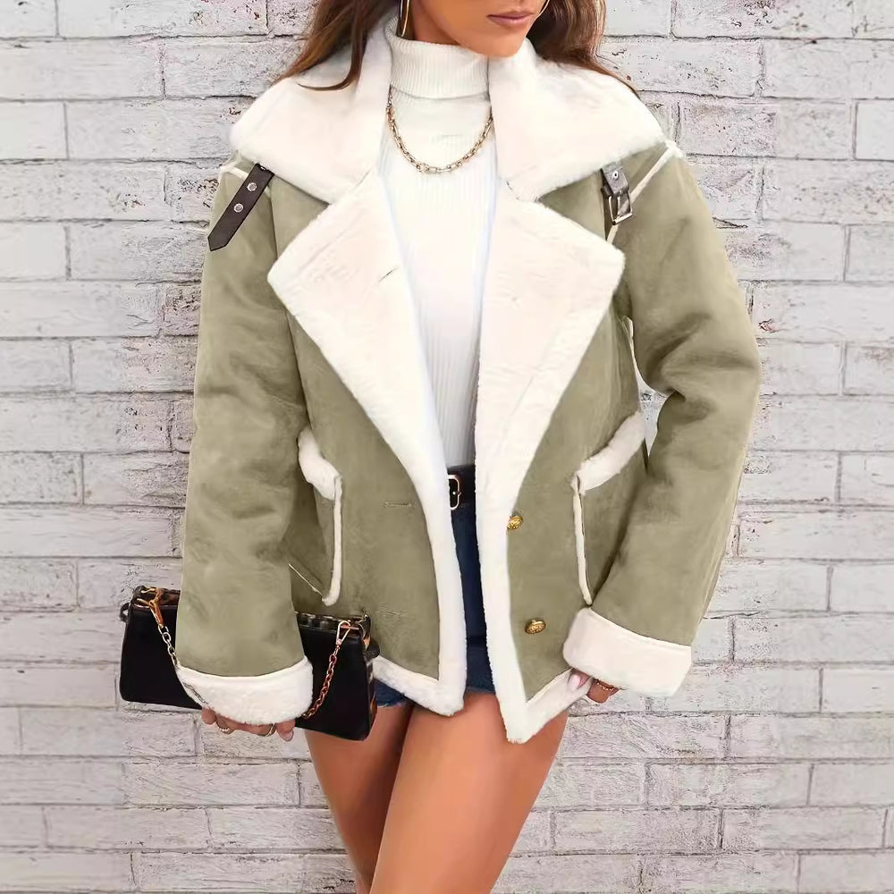 Damen nan kurz geschnittene Lammfelloptik Fliegerjacke Shop Nory