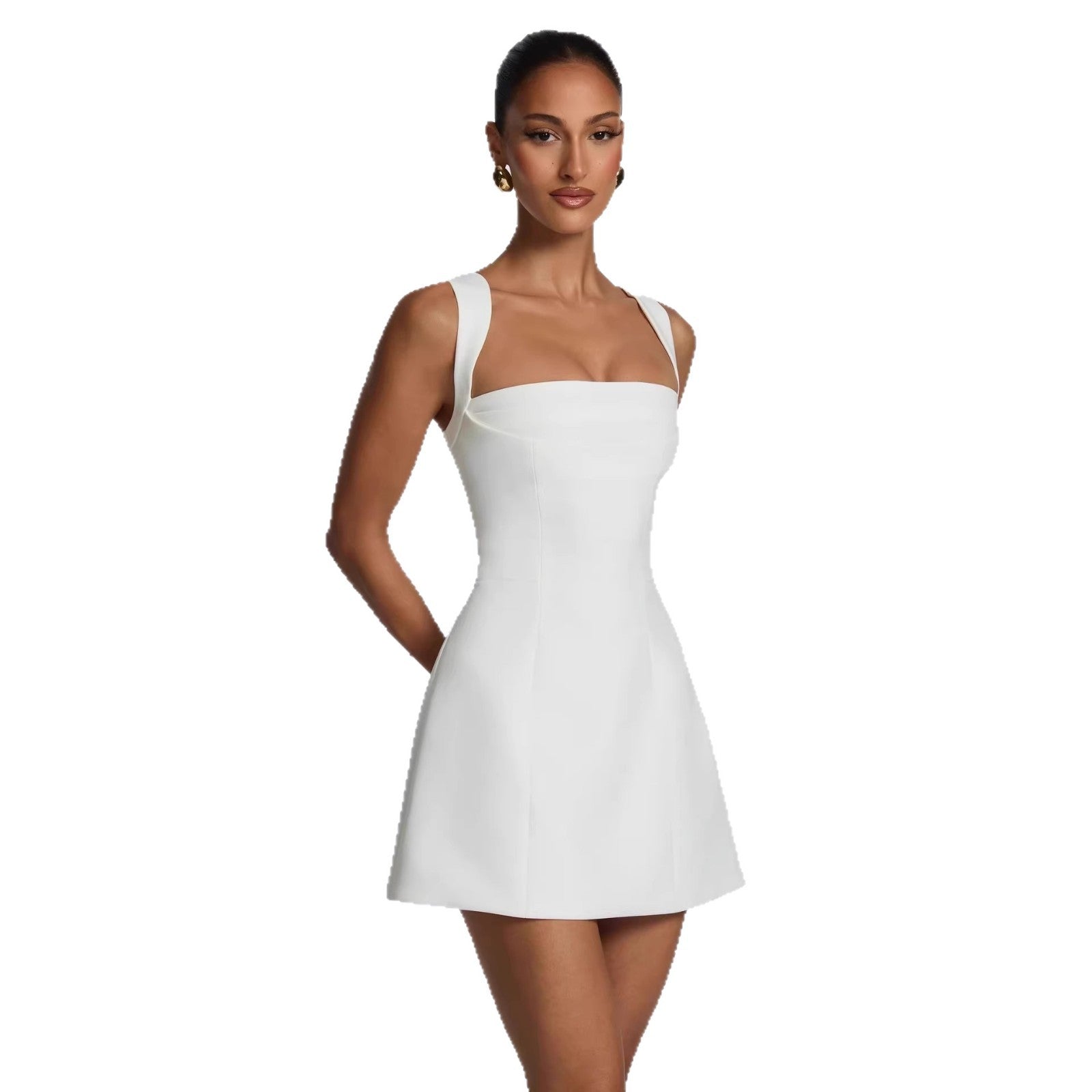 Damen figurbetontes Minikleid mit breiten Trägern und elegantem Ausschnitt