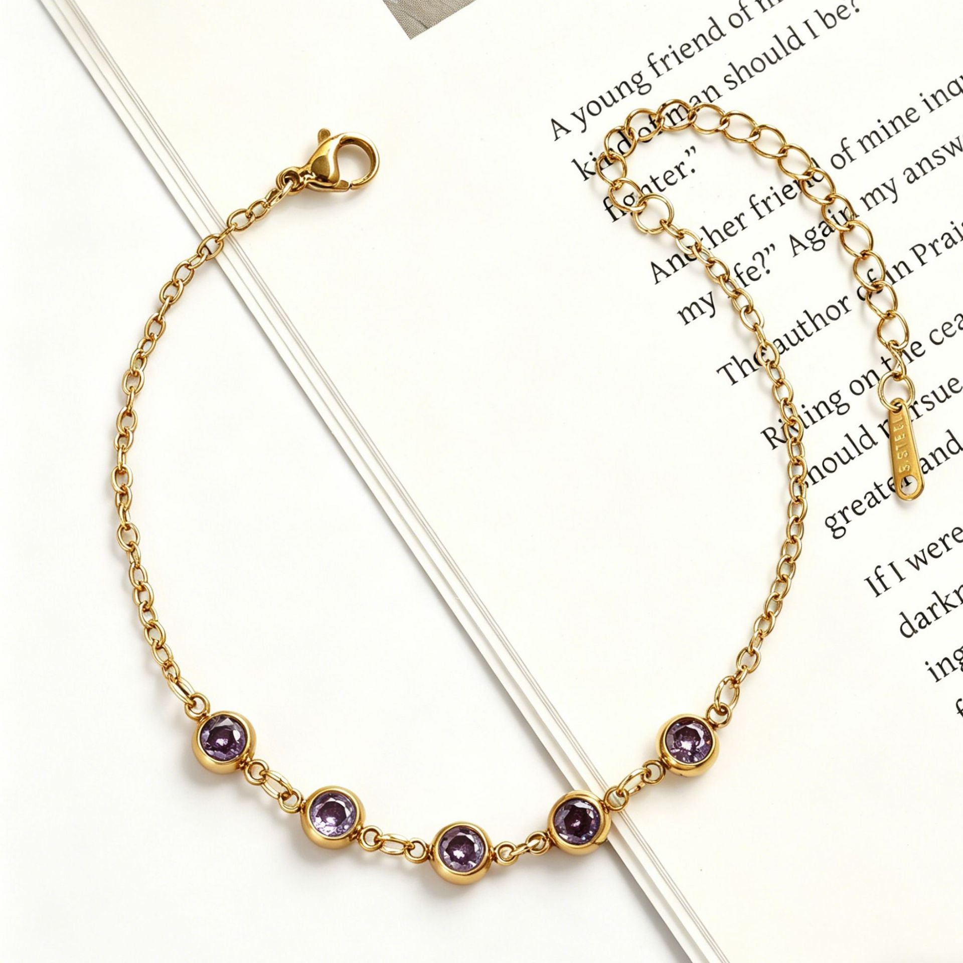 Damen Elegante Goldkette mit lila Kristallen Shop Nory