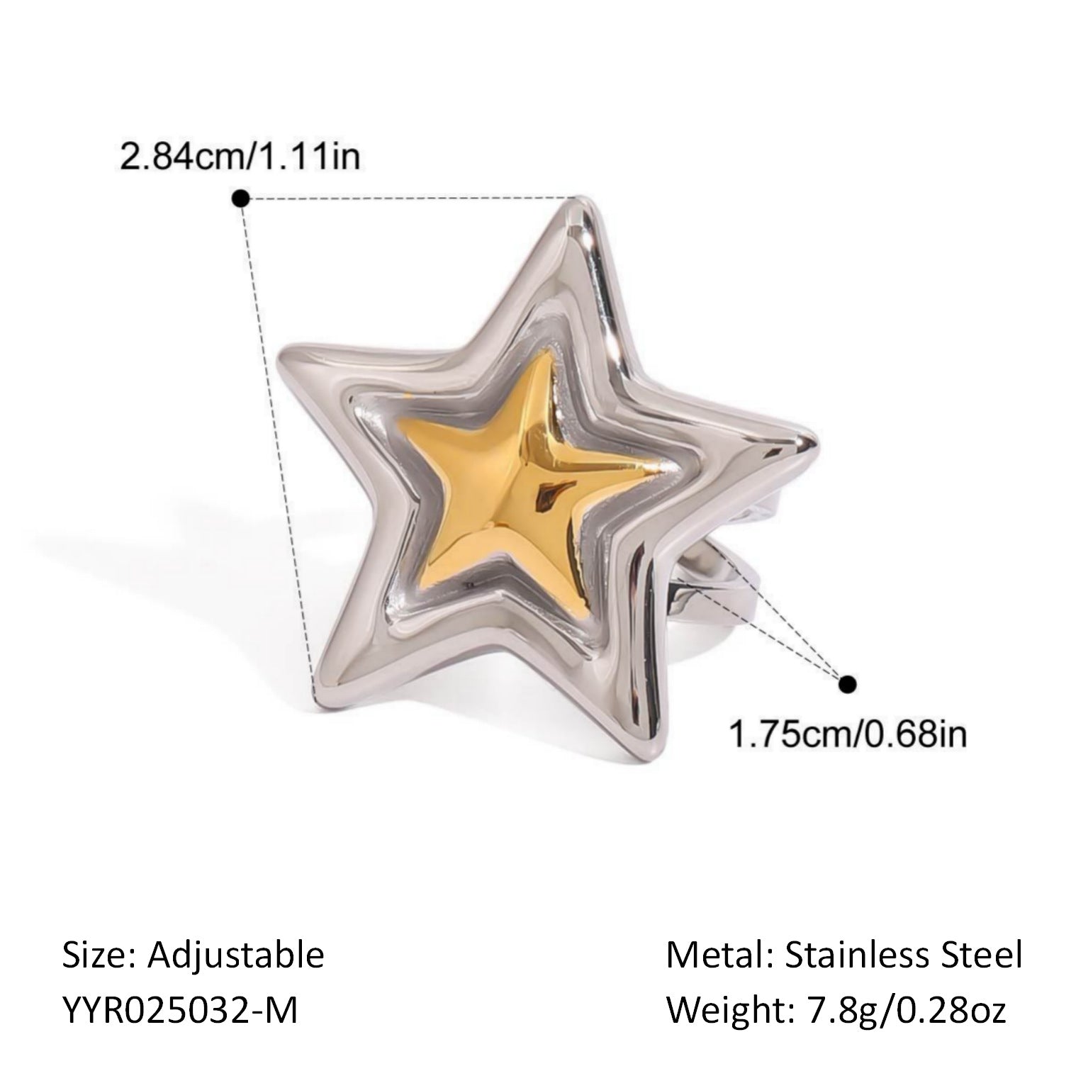 Damen verstellbarer Ring in Sternform aus Edelstahl Shop Nory