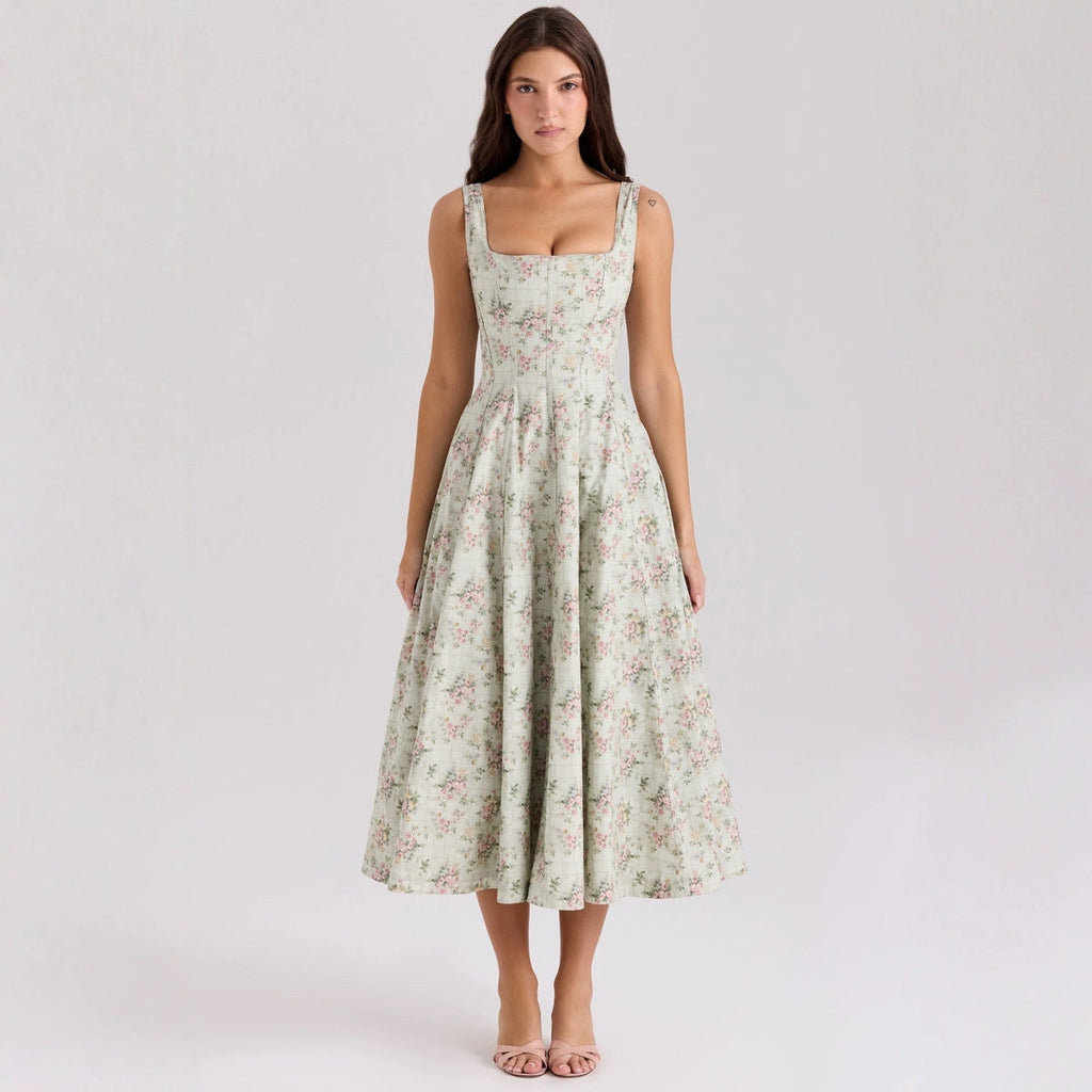 Damen Floral Maxikleid mit schmalen Trägern und seitlichen Taschen Shopnory