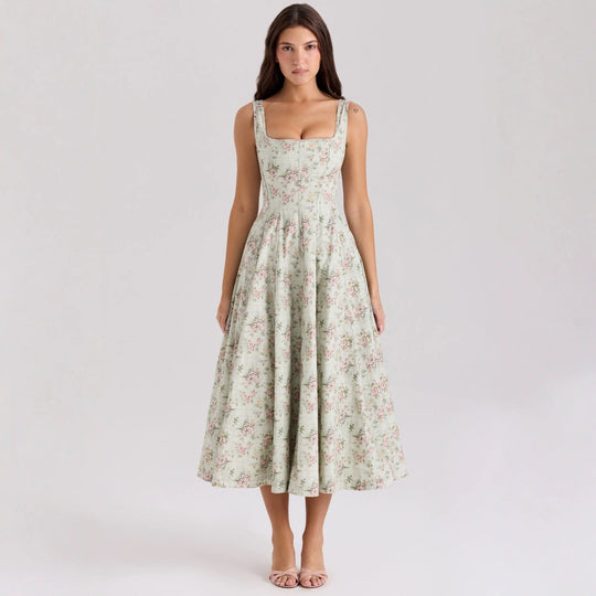 Damen Floral Maxikleid mit schmalen Trägern und seitlichen Taschen Shopnory