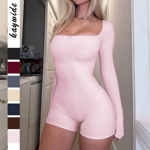 Damen nan figurbetonter Jumpsuit mit quadratischem Ausschnitt, langen Ärmeln und shorts-Länge Shop Nory