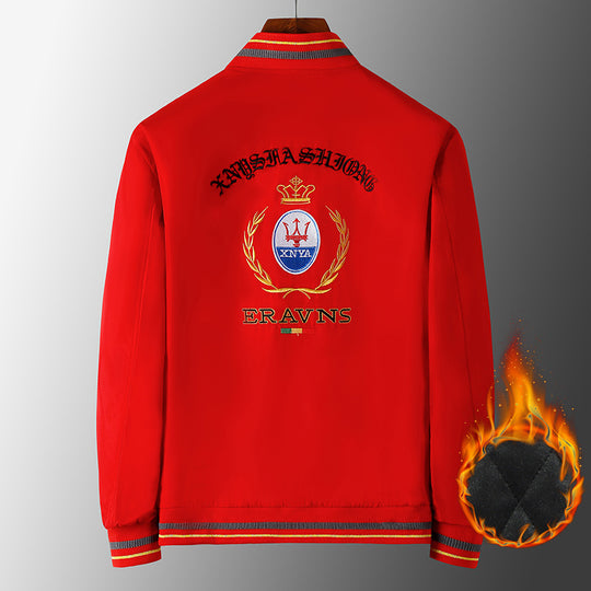 Herren Stickdetail-Bomberjacke im Retro-Crest-Stil mit Emblemstickerei und Reißverschluss-Ärmeltasche Shop Nory