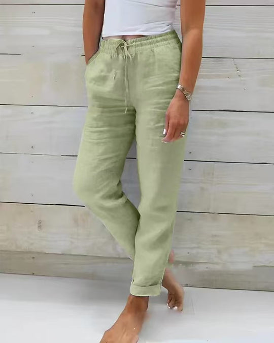 Damen nan lässige Leinenhose mit elastischem Bund Kordelzug und Seitentaschen Shop Nory