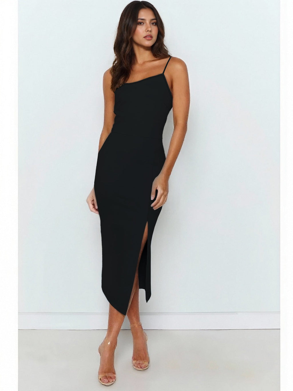 Damen Elegantes Midi-Kleid mit asymmetrischem Saum und Schlitz