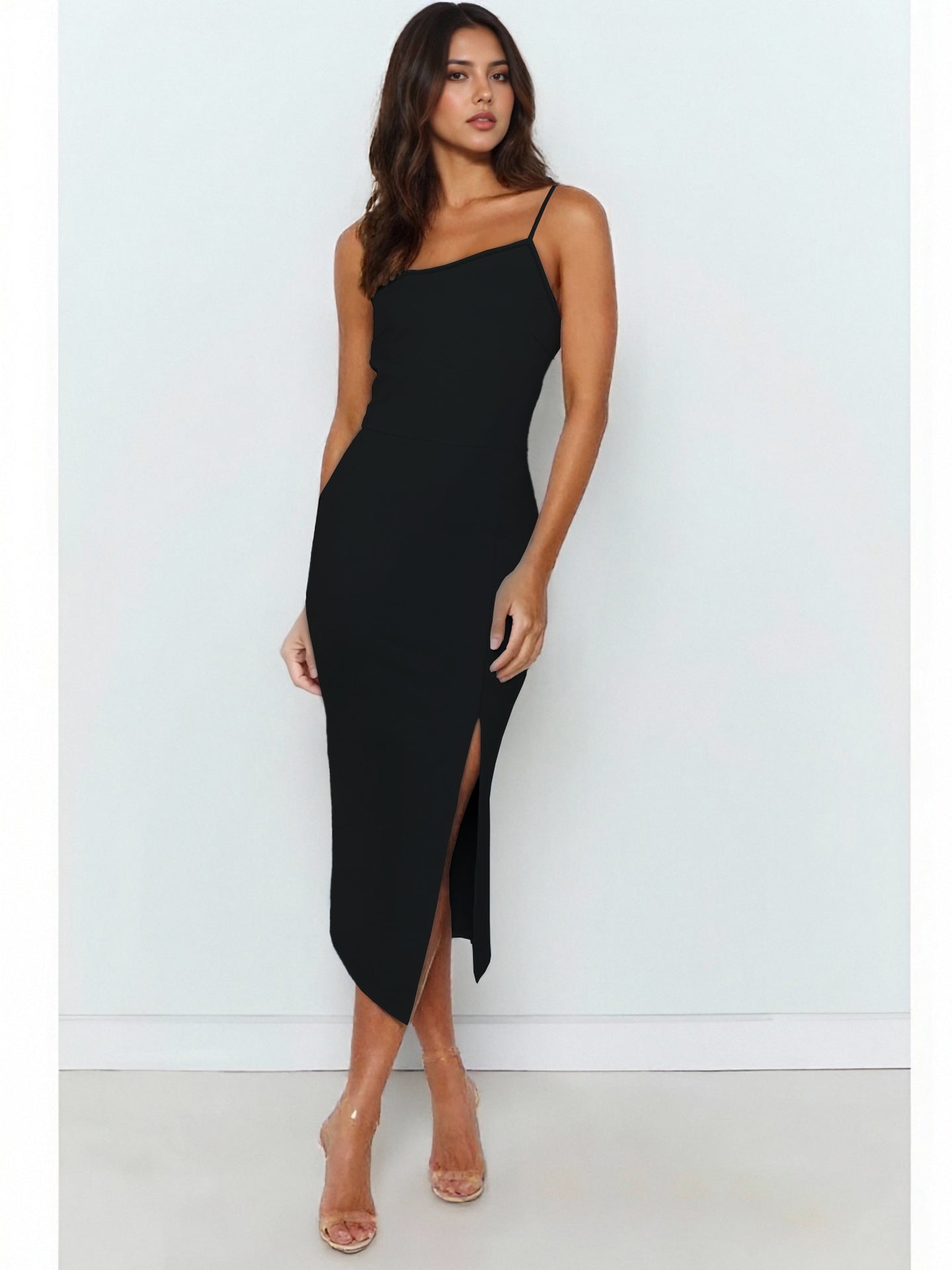 Damen Elegantes Midi-Kleid mit asymmetrischem Saum und Schlitz