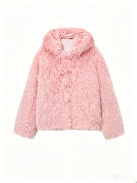 Damen Kurzblouson aus langfaserigem Shaggy‑Faux‑Fur mit hohem Schalkragen und klarer Boxy‑Silhouette Shop Nory