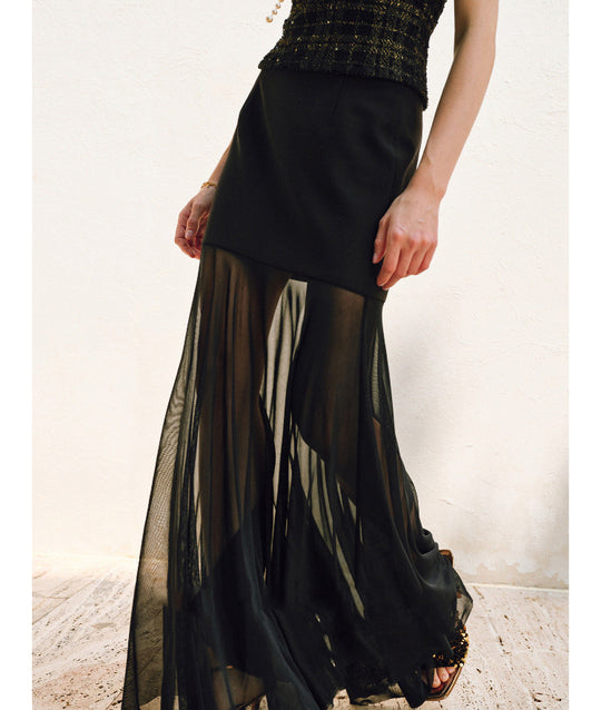 Damen Eleganter Midirock aus zartem Chiffon Shop Nory