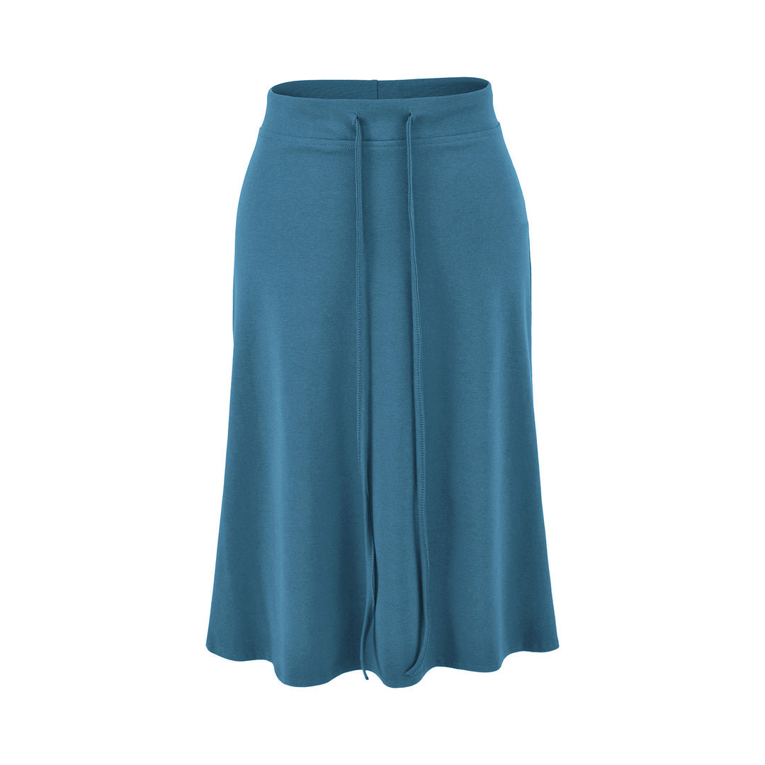 Damen Jersey-Midirock mit hohem Bund, Tunnelzug und A-Linien-Schnitt Shop Nory