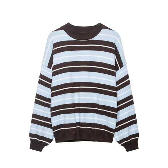 Damen Oversize-Streifenpullover mit überschnittenen Schultern und Ballonärmeln Shop Nory