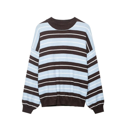 Damen Oversize-Streifenpullover mit überschnittenen Schultern und Ballonärmeln Shop Nory
