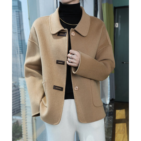 Damen Kurzmantel aus Wollmix mit Hemdkragen, kastiger Silhouette und Eingrifftaschen Shop Nory