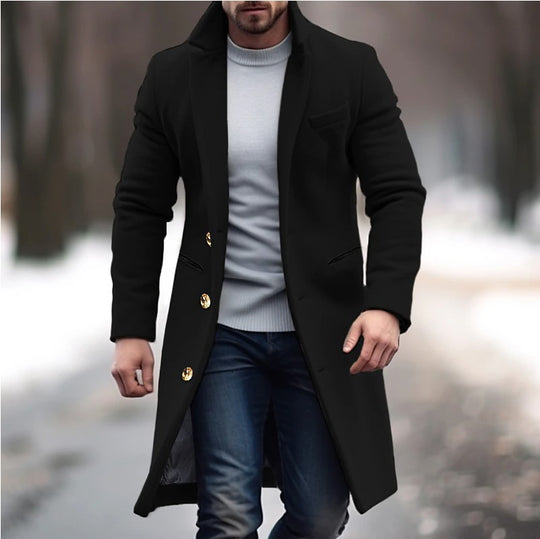 Herren Langer taillierter Wollmantel mit Reverskragen und Pattentaschen Shop Nory