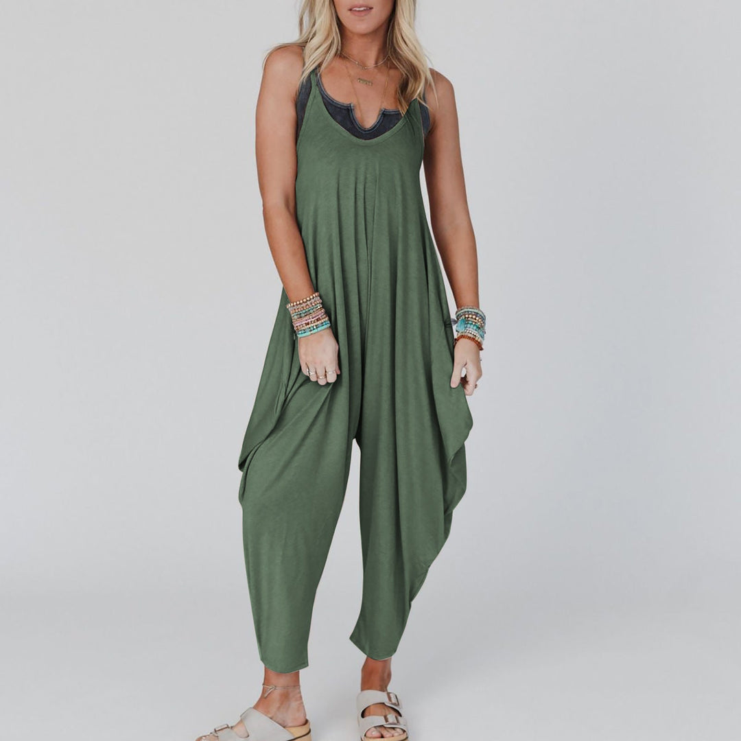Damen bequemer Jumpsuit mit lässigem Schnitt und tiefem V-Ausschnitt Shopnory
