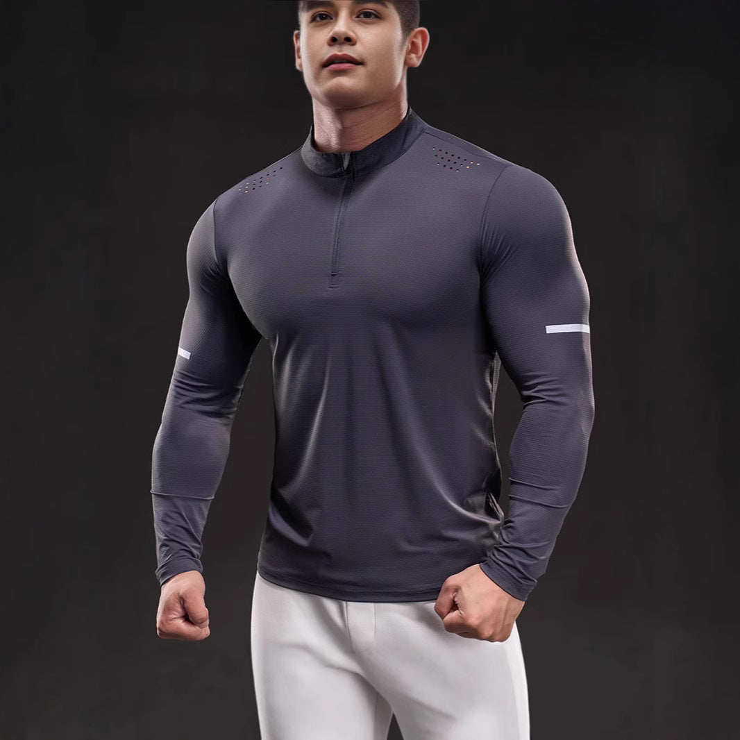 Herren Kompressions-Trainingsshirt mit kurzem Reißverschluss und atmungsaktiver Mesh‑Struktur Shop Nory