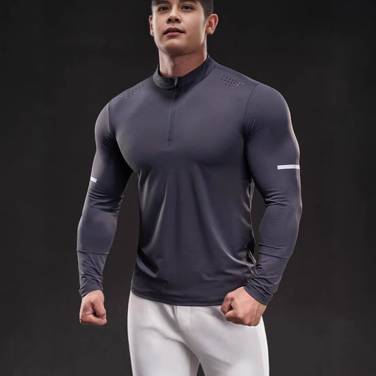 Herren Kompressions-Trainingsshirt mit kurzem Reißverschluss und atmungsaktiver Mesh‑Struktur Shop Nory