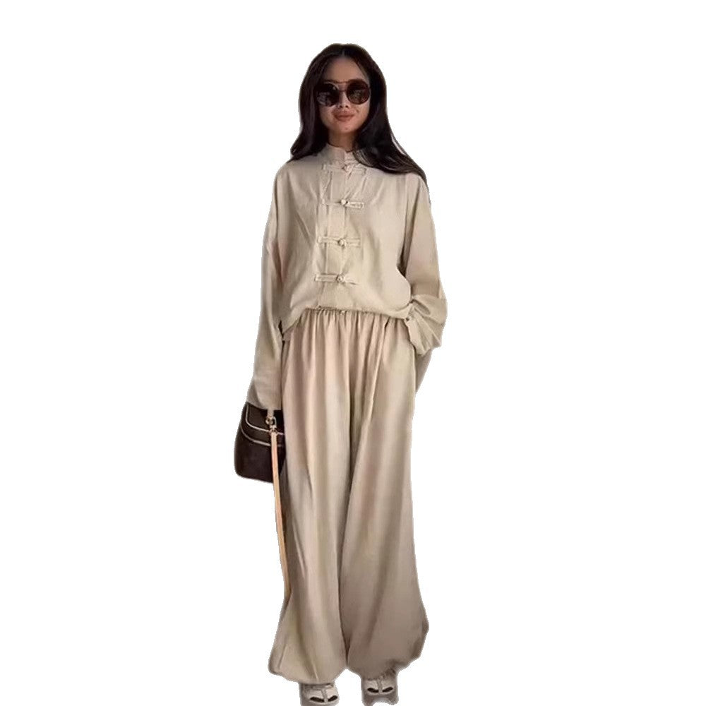 Damen Zweiteiliges Oversize Lounge‑Set mit Stehkragen und dekorativen Knotenverschlüssen Shop Nory