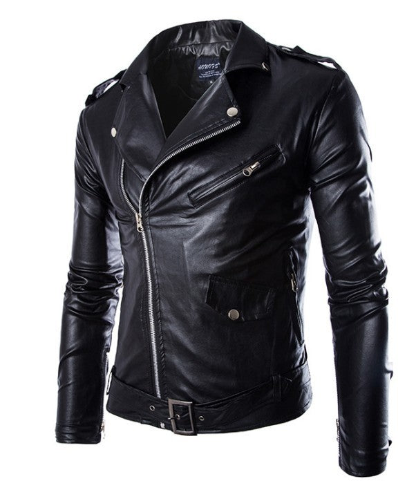 Herren Biker-Lederjacke im Slim-Fit mit asymmetrischem Reißverschluss und Taillengürtel Shop Nory