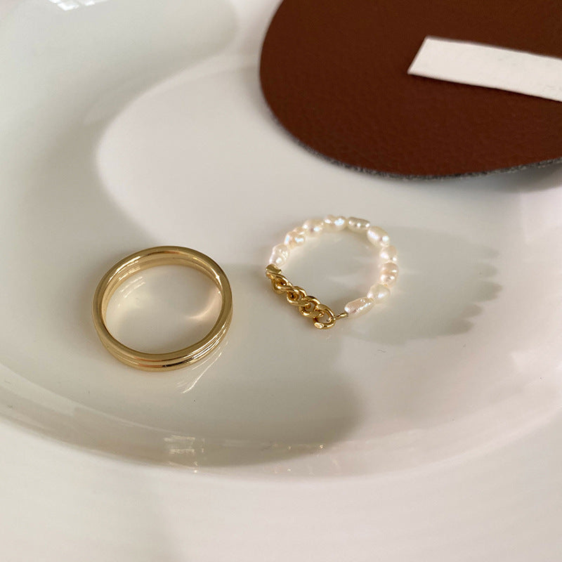 Damen Ring Set mit elegantem Perlen- und modernem Golddesign Shop Nory