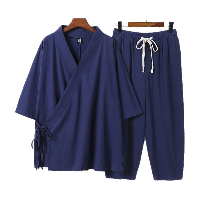 Herren Kimono-Loungewear-Set mit Wickeloberteil, Kordelbundhose und lockerer Passform Shop Nory