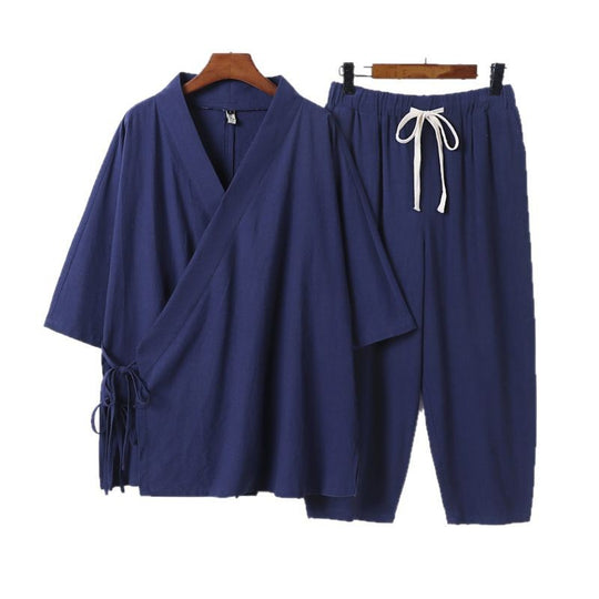 Herren Kimono-Loungewear-Set mit Wickeloberteil, Kordelbundhose und lockerer Passform Shop Nory
